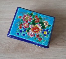 LONGWY Boite à couvercle rectangulaire décor de fleurs stylisées - Circa 1950