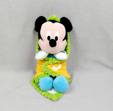 Doudou peluche Mickey bleu 30 cm couverture jaune vert nuage Disney