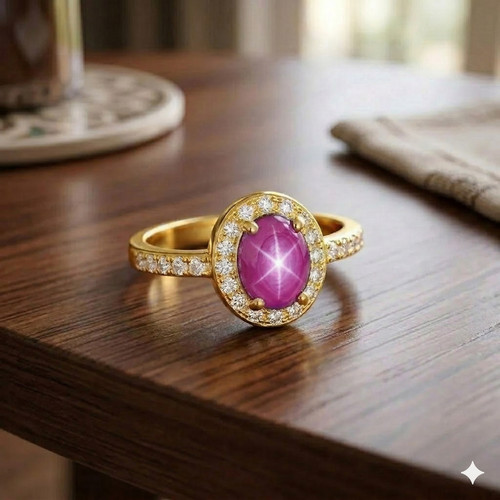 Bague rubis étoile rose - , en