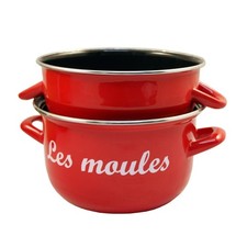  Marmite à Moules 24 cm Rouge en Acier Émaillé avec Couvercle Inox Compatible...