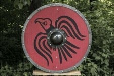Bouclier viking traditionnel et classique rond médiéval en bois rouge de Noël