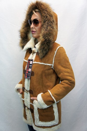 Cognac manteau parka peau - en,