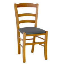 Chaise Bois Paesana Noyer Claire Avec Siège Cuir Artificiel Anthracite