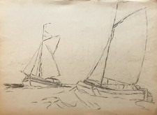 Karl Freede 1908-2000 Vide Bateaux à Voile Tjalk Mer Du Nord Frise Esquisse