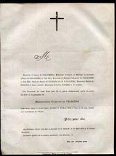 faire-part décès Mlle Victorine de Falguière. 1869. Toulouse