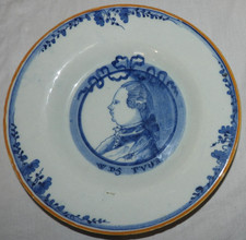 Assiette DELFT fin 18ème : Portrait de WILLEM V (" W5 PVOR ") Prince Guillaume 5