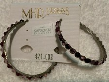 Silver Hoop Earrings Pink