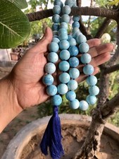Chapelet jaune corail bleu 16 mm Rnd 54 + 1 perles créées, Japa Mala Energized