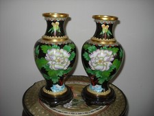 CLOISONNE PAIRE VASES BRONZE