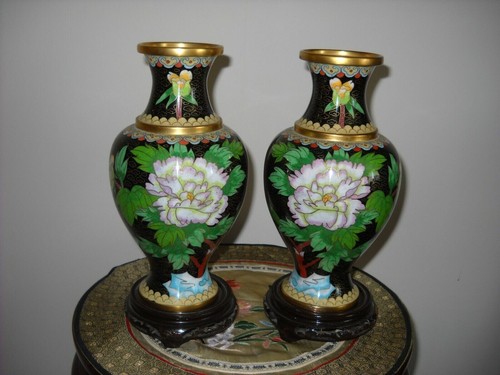Cloisonne paire vases bronze - paire,