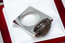 Bague Designer Vintage En Argent 925 - Sculpture Sur Rauchtopaz