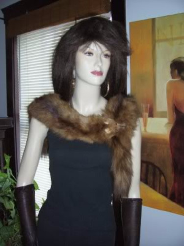 Stone marten sable fur stole - stone,