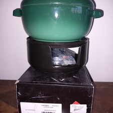 STAUB   fondue en fonte Émaillée Vert Ombre Et Rechaud Neuf