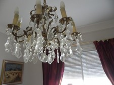 lustre pampilles. 8 branches. Bronze doré