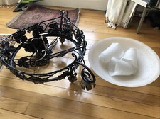 1930 - Lustre art déco signé SCHNEIDER Pate verre monture Fer Forgé Martelé