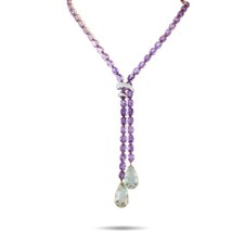 18K Rose and White Gold 0.50ct Diamond, Amethyst, and Quartz Lariat Necklace