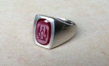 Chevalière Platine Rubis Gravé 1930. Vintage Platinum Engraved Ruby Signet Ring.