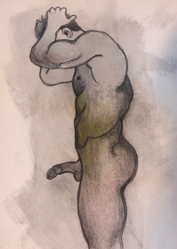 Dessin encres fusain homme - , nu