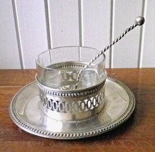 Ancien confiturier compotier avec cuillère argent ou métal argenté voir poinçons