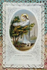 ANCIENNE IMAGE PIEUSE CANIVET DENTELLE XIXe " La Colombe du Seigneur" 