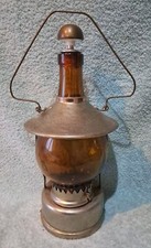 Ancienne Boîte Musical & Huilier En Forme de Lampe Tempête En Fer , Verre Orange