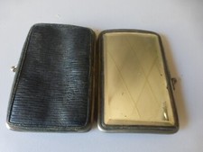 Ancien porte monnaie bourse à soufflé XIXème cuir noir + miroir bombé biseauté