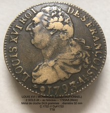 LOUIS XVI 2 SOLS DIT « AU FAISCEAU » 1793AA (METZ) ÉTAT RARE