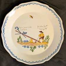 Assiette dessin Révolutionnaire en faïence de Clamecy, Décor Main Roger Colas 