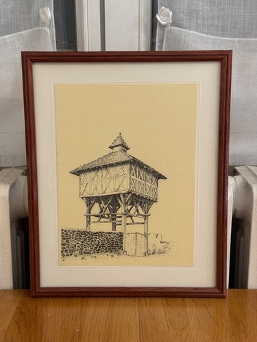 Gravure cadre bois pigeonnier