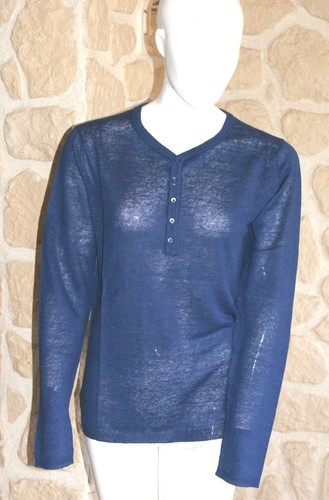 Pull bleu col - v, avec