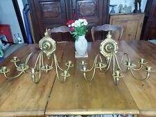 Rare paires Appliques bronze Lustre hollandais 7 bras de lumière Bougeoirs 