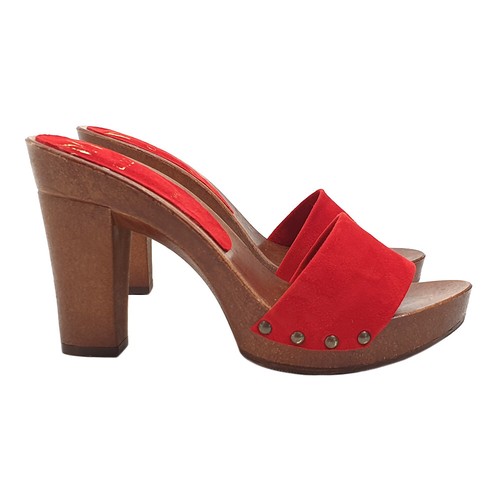 Mule avec bande - rouge, daim