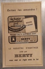 Publicité Registre d'abattage   BERTY    1947 document cut out