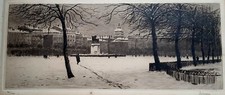 Gravure Ancienne Lyon Place Bellecour NEIGE novembre 25 Joanny Drevet 1889-1969