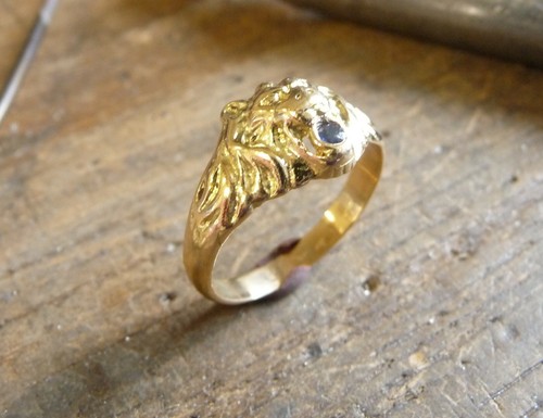 Bague tête de lion - or,