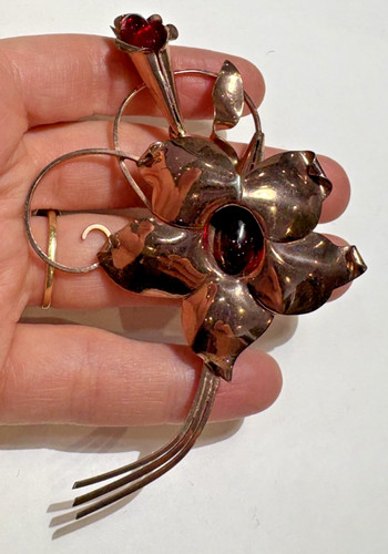 Broche fleur rubis rouge - broche, en