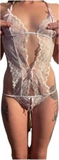 Nuisette Chic Femme Sexy Lingerie S-M Transparente Ouverte Blanche Dentelle