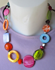 Collier couleur argent perles de verre multicolore rare bijou Vintage IKITA 3444