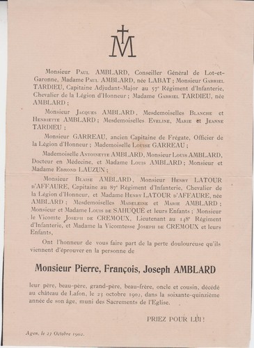 1902 faire part décès - *1902,