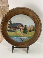 Assiette décorative bois paysage Neige chalet montagne Signé collection Déco