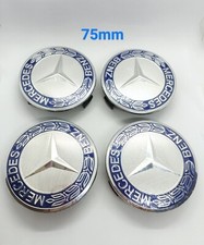 4x Cache Moyeu Logo Bleu Gris Centre Roue 75mm