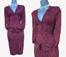 Karen Millen UK 10 Rouge Imprimé Extensible Doux Soyeux Jersey Long Manche Shirt