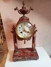 pendule ancienne colonne et support en marbre rose et bronze hauteur 43 cm
