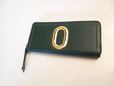 LANCEL ROMANE PORTEFEUILLE ZIPPÉ EN CUIR DE VACHETTE VERT FONCÉ