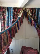 2 pièces de sari indien vintage filtrant la lumière coloré patchs en soie tra...