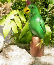 Statuette en porcelaine de Chine vintage 21 cm / Perroquet / Perruche verte