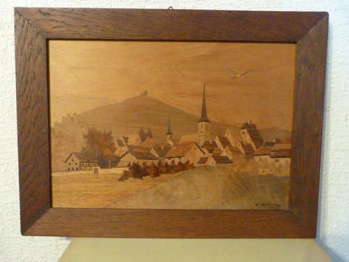 Tableau marqueterie paysage - tableau,