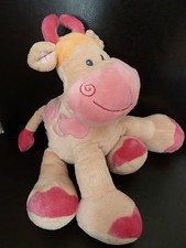*. DOUDOU PELUCHE NATTOU VACHE beige orange nuages rose 18x20 cms  ETAT NEUF*