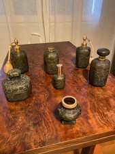 Flacons anciens signé, Ensemble salle de bain, Marcel Franck, verre craquelé.