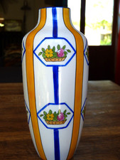 Vase Porcelaine de Limoges, CS  , Art Déco ,TBE décor de fleurs et bandes